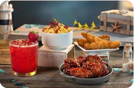 Alguns pratos e bebidas do Seven Seas Food Festival